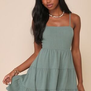 Lulus Make A Day Of It Green Cutout Tiered Mini Dress - Size M